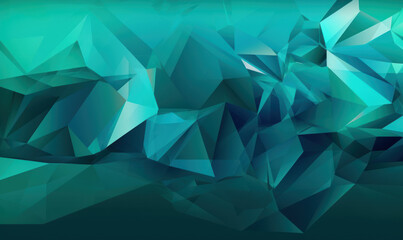 Abstract teal color background or wallpaper with polygons, triangles or concave geometries, Generative AI