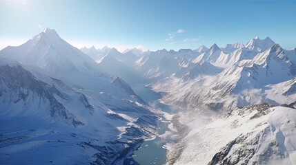 Photo of a mountain range covered in snowbirds eye view generative ai - obrazy, fototapety, plakaty