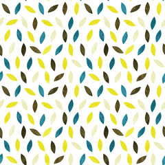 北欧カラーのランダムな葉っぱの背景パターン（水彩質感）