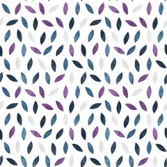 北欧カラーのランダムな葉っぱの背景パターン（水彩質感）