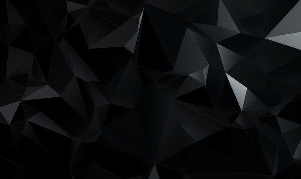 Abstract black color background or wallpaper with polygons, triangles or concave geometries, Generative AI