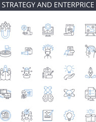 Fototapeta premium Strategy and enterprice line icons collection. Entrepreneur, Startup, Innovation, Growth, Customer, Local, Marketing vector and linear illustration. Strategy,Branding,Online outline signs set