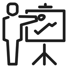 Business presentation icon. Man show statistic on seminar
