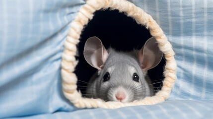 A shy chinchilla peeking out from its cage. AI generated