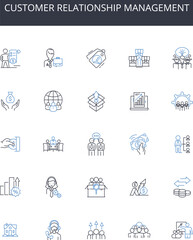 Customer relationship management line icons collection. Hsty, Integrity, Transparency, Trusrthiness, Responsiveness, Accountability, Social responsibility vector and linear illustration