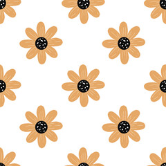 Seamless Orange Flower backgrounds. Hand drawn various shapes and Flower objects. Can be used for printing needs and other digital needs. Contemporary modern trendy vector illustrations.