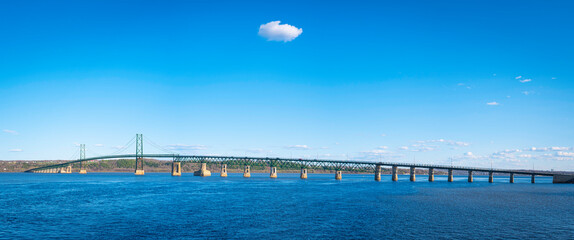 Ile D'Orleans Bridge over the St Lawrence River connecting Orleans Island with Quebec City in...