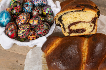 Freshly baked Romanian cakes and hand painted painted Easter eggs. 