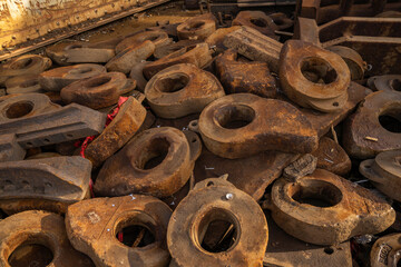 copper and engine and motor parts at recycling center to be scrapped
