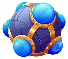Armored planet icon. Cartoon fantasy space sphere