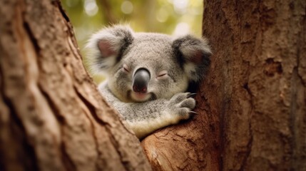 A sleepy koala dozing in a tree. AI generated