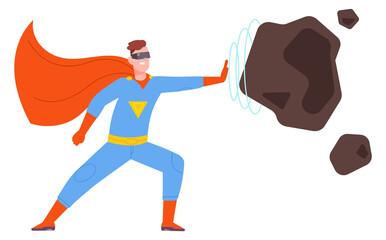 Man playing videogame in virtual reality. Superhero vr game