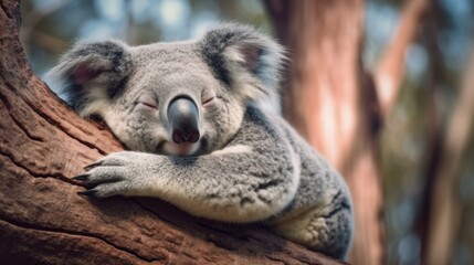 A sleepy koala dozing off on a tree. AI generated