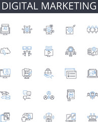 Digital marketing line icons collection. Innovation, Technology, Revolution, Integration, Transformation, Connectivity, Disruption vector and linear illustration. Automation,Intelligence,Mobility