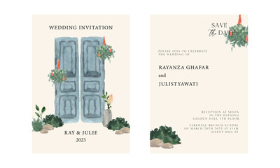 Naklejka premium classic door theme wedding invitation watercolor