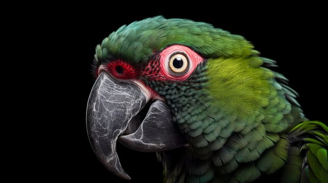 A smart parrot mimicking human speech. AI generated