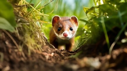 A sneaky weasel stalking prey. AI generated