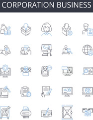 Corporation business line icons collection. Energy, Execution, Expertise, Capacity, Tenacity, Prowess, Fortitude vector and linear illustration. Agility,Effectiveness,Mastery outline signs set
