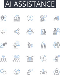 AI assistance line icons collection. Entanglement, Superposition, Qubit, Error-correction, Decoherence, Interference, Algorithm vector and linear illustration. Circuit,Gate,Annealing outline signs set - obrazy, fototapety, plakaty
