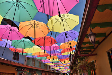 colorful umbrellas in the street