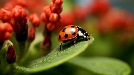 A tiny ladybird crawling on a flower petal. AI generated