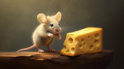 A tiny mouse nibbling on cheese. AI generated