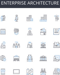 Enterprise architecture line icons collection. Firewall, Encryption, Malware, Antivirus, Authentication, Patching, Intrusion vector and linear illustration. Prevention,Vulnerability,Cybercrime outline