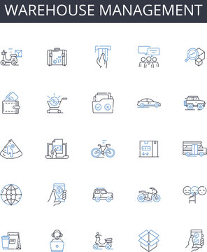 Warehouse management line icons collection. Journalism, Broadcasting, Advertising, Entertainment, Film, Music, Publishing vector and linear illustration. News,Communications,Cinema outline signs set