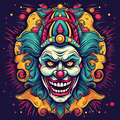 Clown tattoo. Creative image, vibrant colors. AI generated image.