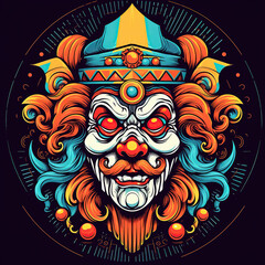 Clown tattoo. Creative image, vibrant colors. AI generated image.
