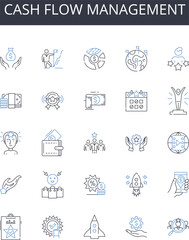 Cash flow management line icons collection. Efficiency, Rationality, Pragmatism, Utilitarianism, Objectivity, Structure, Organization vector and linear illustration. Effectiveness,Capability