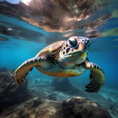 Underwater Turtle Close-Up