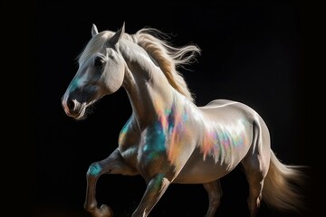 Fototapeta na wymiar Fairytale beautiful horse close-up with selective focus. AI generated, human enhanced