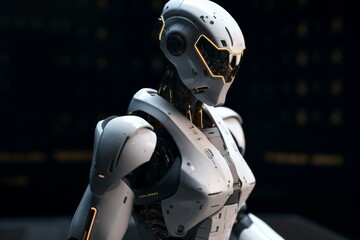 White modern ai robot think or calculate, close-up. AI generated, human enhanced