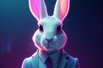 Fototapeta na wymiar Anthropomorphic bunny dressed in a suit like a businessman. business concept. AI generated, human enhanced