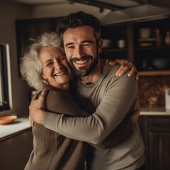 Eternal Love: Cherishing Mother's Day Moments with an Elderly Mother and Adult Son, generative ai
