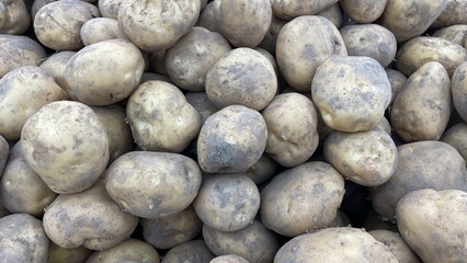 close up of a pile of potatoes on the market