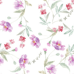 Purple Rose Watercolor Flower Seamless Pattern