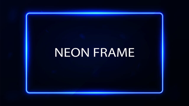 Bright glowing blue neon frame on dark background.