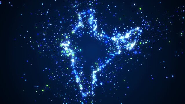 Nebulous Abstract Motion Blue Magic Shiny Twinkle India Map Dotted Lines Silhouette With Glitter Sparkle Dust Particles, Seamless Loop