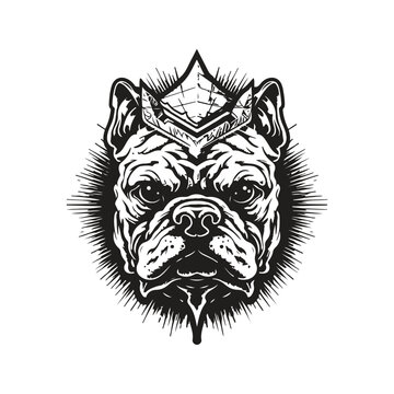 bulldog monster, vintage logo line art concept black and white color, hand drawn illustration