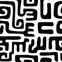 Seamless pattern. Abstract black doodles, curls, maze. Vector background.