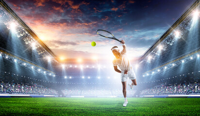 Professional tennis player . Mixed media - obrazy, fototapety, plakaty