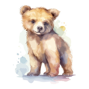 soft watercolor forest woodland standing cute grizzly bear