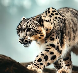 Fototapeta na wymiar Portrait of leopard snow dangerous wildlife concept walking animal. Generative AI