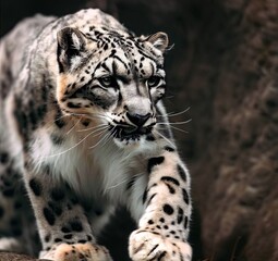 Fototapeta na wymiar Snow leopard portrait concept fighting walking face wildlife concept. Generative AI