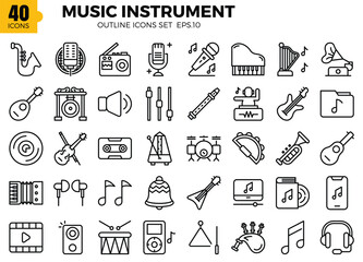 Music Instrument icon set (outline). 
The collection includes web design, application design, UI design.

