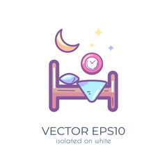 Cute colored icon Bed time on white background