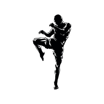 muay thai fighter silhouette logo