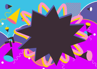 Obraz premium Abstract explosion geometric shapes background. Simple busy vibrant colors geometrical graphic art poster. Vintage random geometry template.
